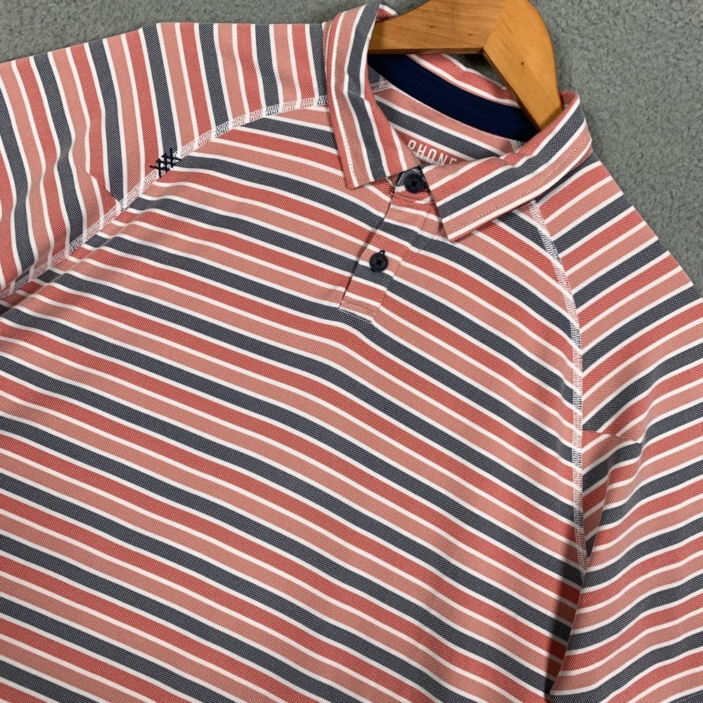 Rhone Delta Polo Shirt Mens XL Ginger Spice Stripe Golf Tennis Lightweight Piqué
